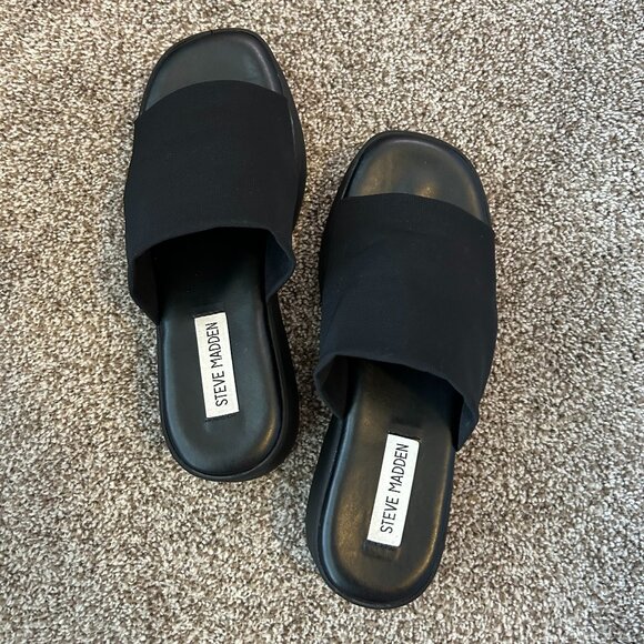 Steve Madden Y2K Black Slinky Stretchy Platform Chunky Slide Sandal W Sz 8-8.5 - Picture 1 of 8